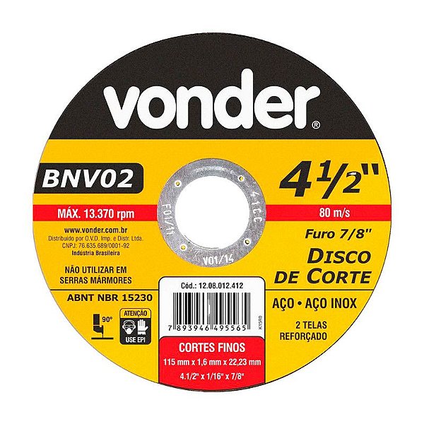 KIT 25 DISCO DE CORTE 115MM X 1,6MM X 22,23MM BNV02 VONDER