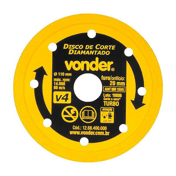 KIT 25 DISCO DE CORTE DIAMANTADO 110MM TURBO V4 VONDER