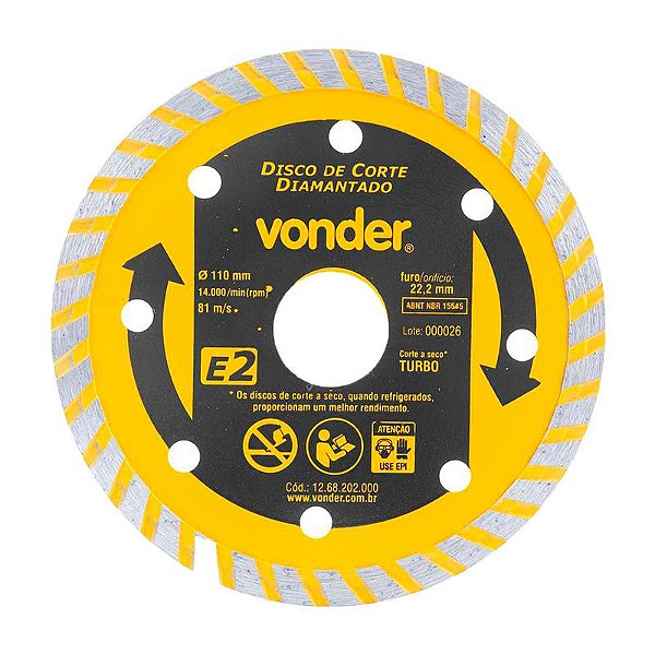 KIT 100 DISCO DE CORTE DIAMANTADO 110MM E2 FURO 22MM VONDER