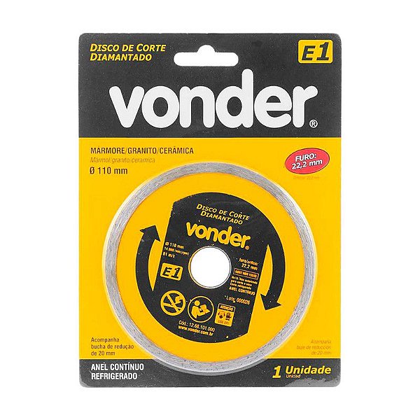 KIT 25 DISCO DE CORTE DIAMANTADO 110MM E1 FURO 22MM VONDER