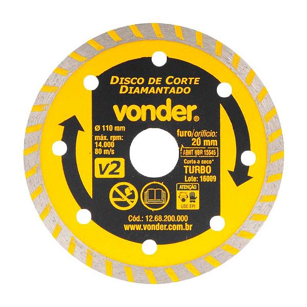 KIT 25 DISCO DE CORTE DIAMANTADO 110MM V2 FURO 20MM VONDER