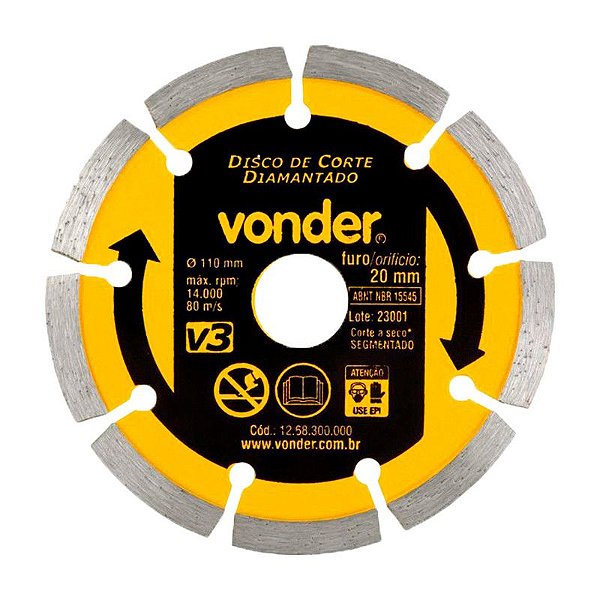 KIT 25 DISCO DE CORTE DIAMANTADO 110MM V3 FURO 20MM VONDER