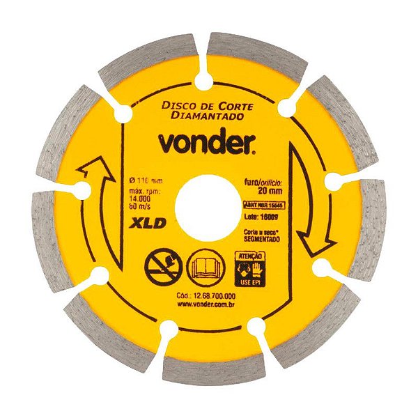 KIT 100 DISCO DE CORTE DIAMANTADO 110MM SEGMENTADO XLD VONDE