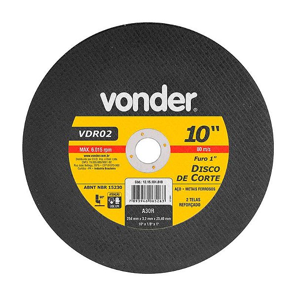 KIT 10 DISCO DE CORTE 254MM X 3,2MM X 25,40MM VDR02 VONDER