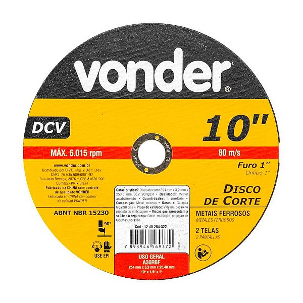 KIT 25 DISCO DE CORTE 254 MM X 3,2 MM X 25,40 MM DCV VONDER