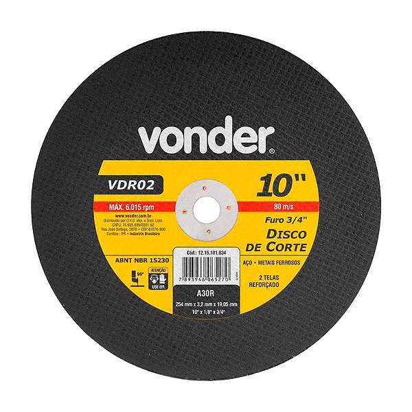 KIT 10 DISCO DE CORTE 254MM X 3,2MM X 19,10MM VDR02 VONDER