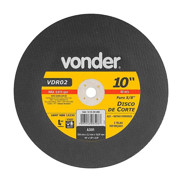 KIT 10 DISCO DE CORTE 254MM X 3,2MM X 15,87MM VDR02 VONDER