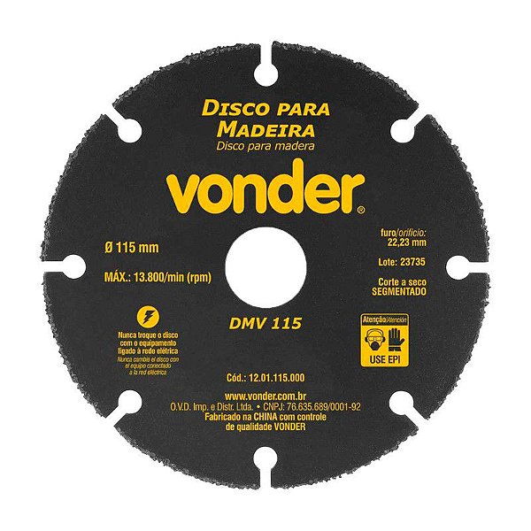 KIT 100 DISCO DE CORTE PARA MADEIRA 115MM DMV115 VONDER