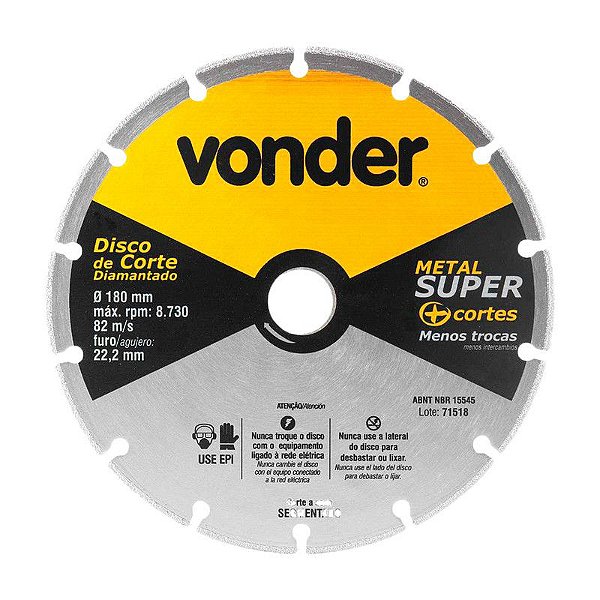 KIT 50 DISCO DE CORTE DIAMANTADO SEGMENTA 180MM METAL VONDER
