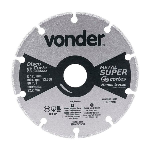 KIT 100 DISCO DE CORTE DIAMANTADO 125MM METAL SUPER VONDER