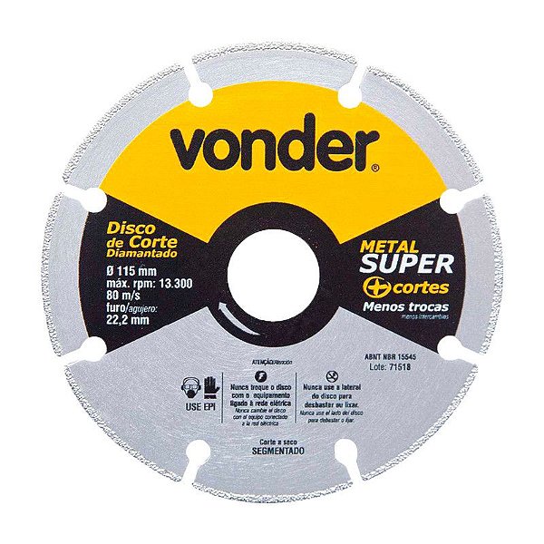 KIT 200 DISCO DE CORTE DIAMANTADO 115MM METAL SUPER VONDER