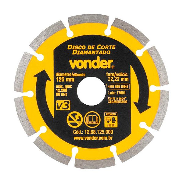KIT 100 DISCO DE CORTE DIAMANTADO 125MM V3 SEGMENTADO VONDER