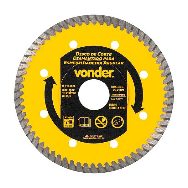 KIT 100 DISCO DE CORTE DIAMANTADO 115MM TURBO P/ESMER VONDER