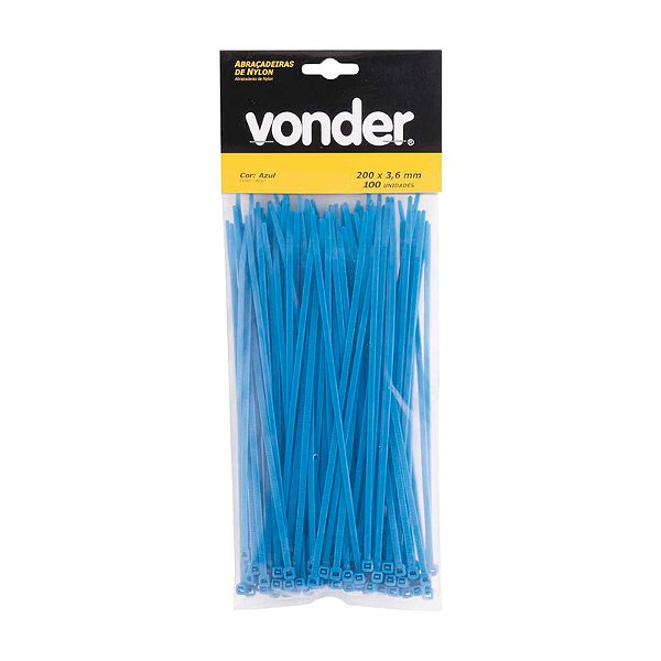 ABRAÇADEIRA DE NYLON 100 UN AZUL 200MM X 3,6MM VONDER