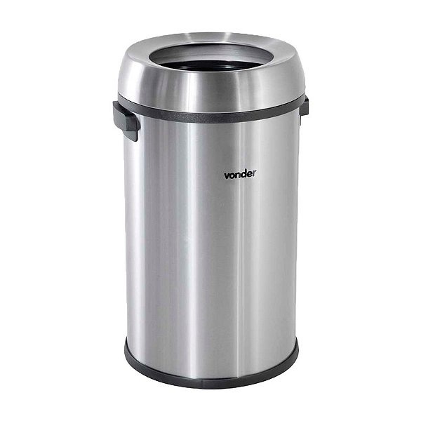 LIXEIRA REDONDA 65 LITROS INOX CINZA SEM TAMPA VONDER