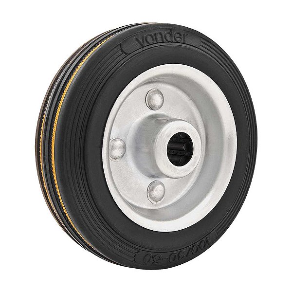 RODA 4" BORRACHA PRETA EIXO 7/16" ROL. ROLETE 88KG VONDER
