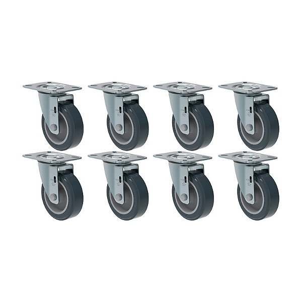 KIT 8 RODÍZIO GIRATÓRIO PVC CINZA GL 412 BP SM 65KG SCHIOPPA