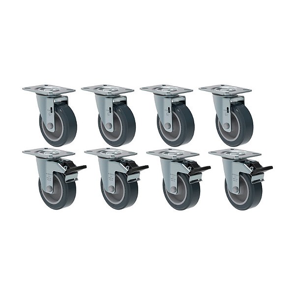 KIT 8 RODÍZIO GIRATÓRIO FREIO PVC CINZA GL 412 BP G SM 65KG