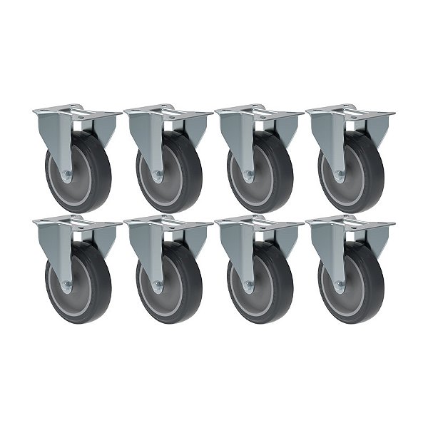 KIT 8 RODÍZIO FIXO PVC CINZA FL 512 BP SM 75KG SCHIOPPA