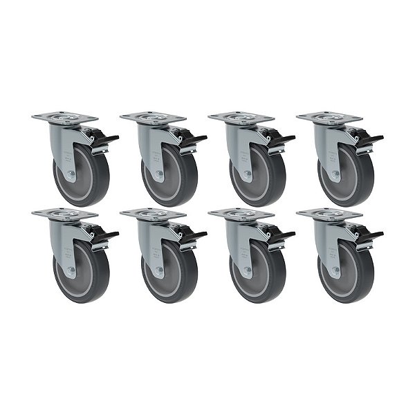 KIT 8 RODÍZIO GIRATÓRIO FREIO PVC CINZA GL 512 BP G SM 75KG