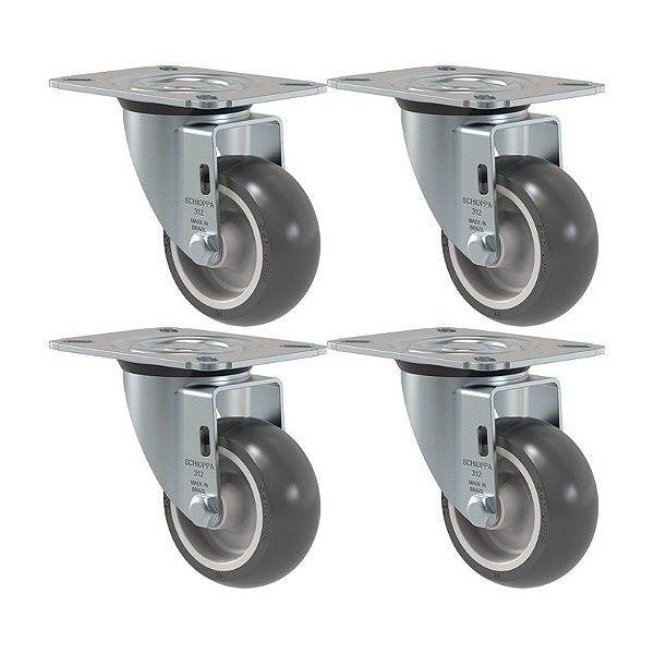 KIT 4 RODÍZIO GIRATÓRIO PVC CINZA GL 312 BP SM 60KG SCHIOPPA