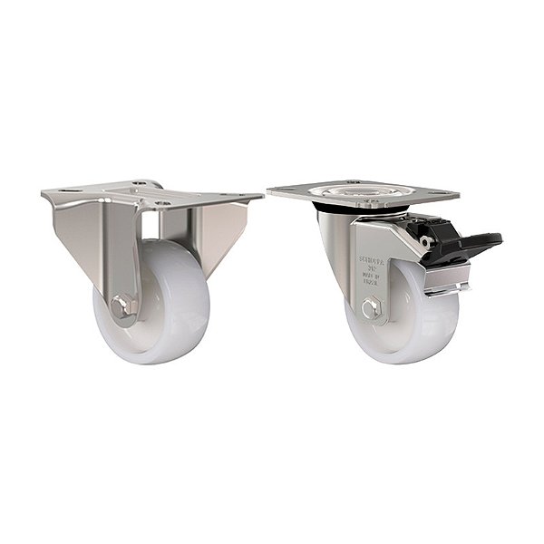 KIT 2 RODÍZIO FIXO GIRATÓRIO FREIO NYLON 312 NTT INOX 150KG