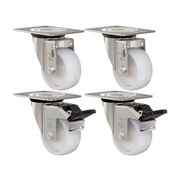 KIT 4 RODÍZIO GIRATÓRIO FREIO NYLON GL 312 NTT G INOX 150KG