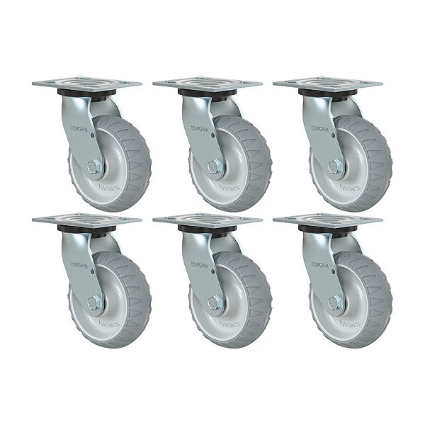 KIT 6 RODÍZIO GIRATÓRIO BORRACHA ATÓXICA BRANCA 62 250KG