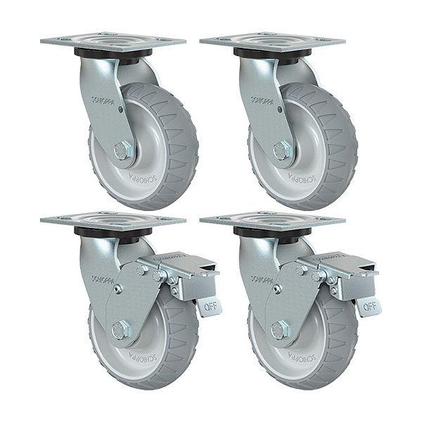 KIT 4 RODÍZIO GIRATÓRIO FREIO BORRACHA ATÓXICA TERM 62 250KG