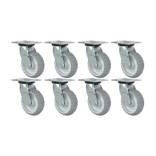 KIT 8 RODÍZIO GIRATÓRIO BORRACHA ATÓXICA BRANCA 62 250KG