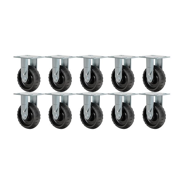 KIT 10 RODÍZIO FIXO BORRACHA ATÓXICA PRETA FS 62 STRE 250KG