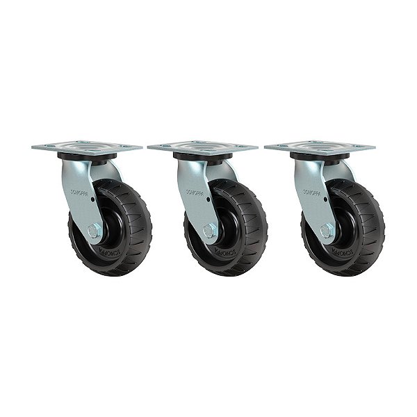 KIT 3 RODÍZIO GIRATÓRIO BORRACHA ATÓXICA PRETA GS62 STRE 250