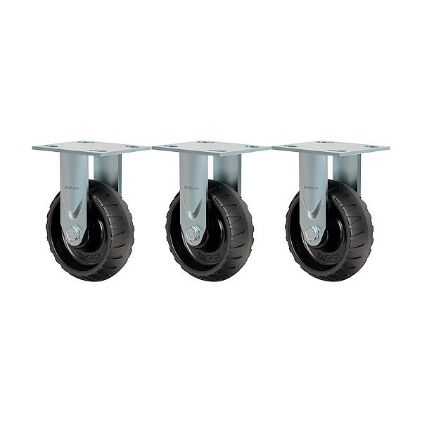 KIT 3 RODÍZIO FIXO BORRACHA ATÓXICA PRETA FS 62 STRE 250KG