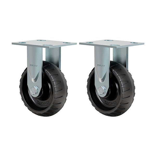 KIT 2 RODÍZIO FIXO BORRACHA ATÓXICA PRETA FS 62 STRE 250KG