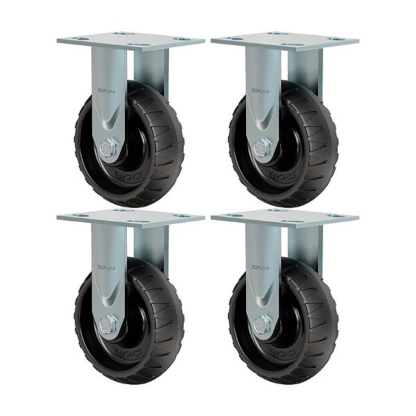 KIT 4 RODÍZIO FIXO BORRACHA ATÓXICA PRETA FS 62 STRE 250KG