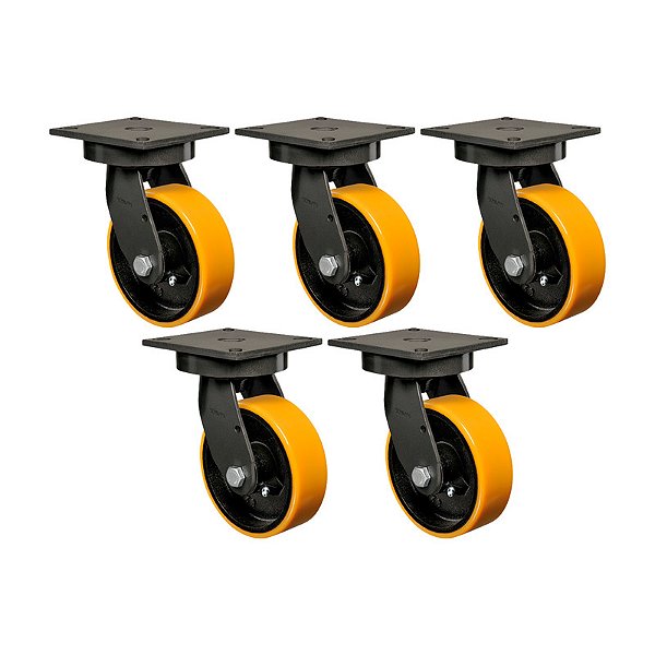 KIT 5 RODÍZIO GIRATÓRIO POLIURETANO MOLDADO GMX 52 PE 600KG