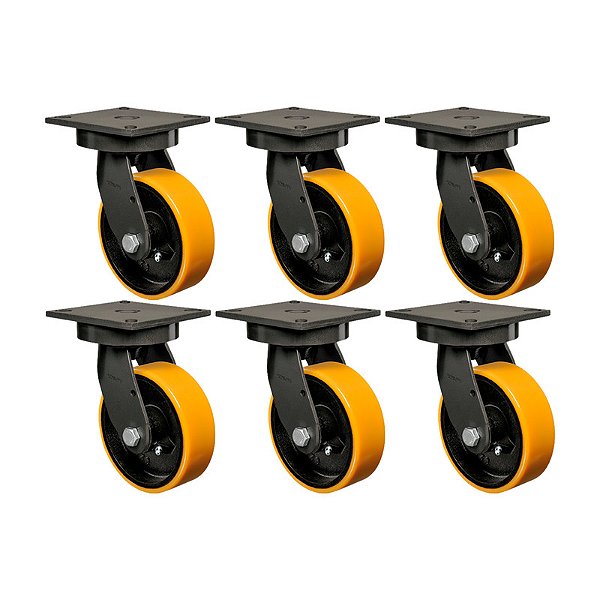 KIT 6 RODÍZIO GIRATÓRIO POLIURETANO MOLDADO GMX 52 PE 600KG
