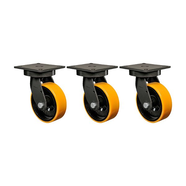 KIT 3 RODÍZIO GIRATÓRIO POLIURETANO MOLDADO GMX 52 PE 600KG