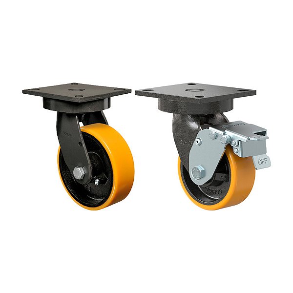 KIT 2 RODÍZIO GIRATÓRIO FREIO PU MOLDADO GMX 52 PE FPD 600KG