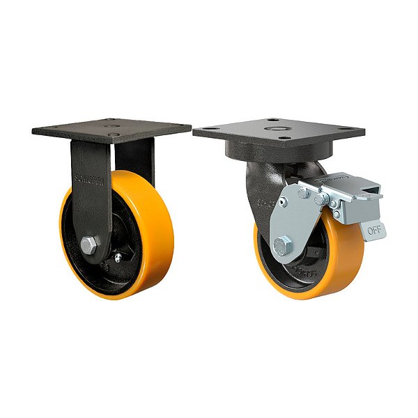 KIT 2 RODÍZIO FIXO GIRATÓRIO FREIO PU MOLDADO MX 52 PE 600KG
