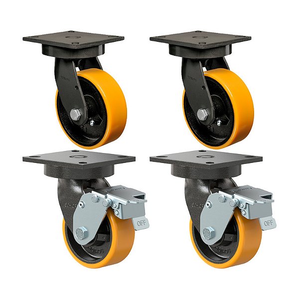 KIT 4 RODÍZIO GIRATÓRIO FREIO PU MOLDADO GMX 52 PE FPD 600KG