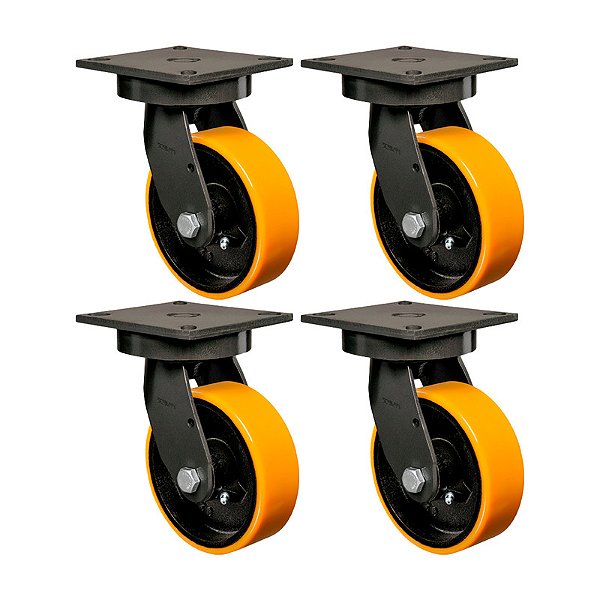 KIT 4 RODÍZIO GIRATÓRIO POLIURETANO MOLDADO GMX 52 PE 600KG