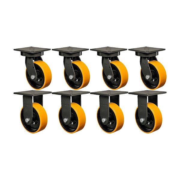 KIT 8 RODÍZIO FIXO GIRATÓRIO PU MOLDADO MX 52 PE 600KG