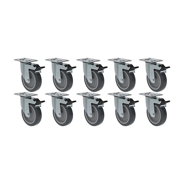 KIT 10 RODÍZIO GIRATÓRIO FREIO PVC CINZA GL 512 BP G SM 75KG
