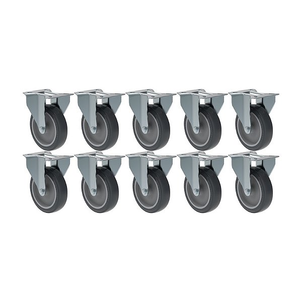 KIT 10 RODÍZIO FIXO PVC CINZA FL 512 BP SM 75KG SCHIOPPA