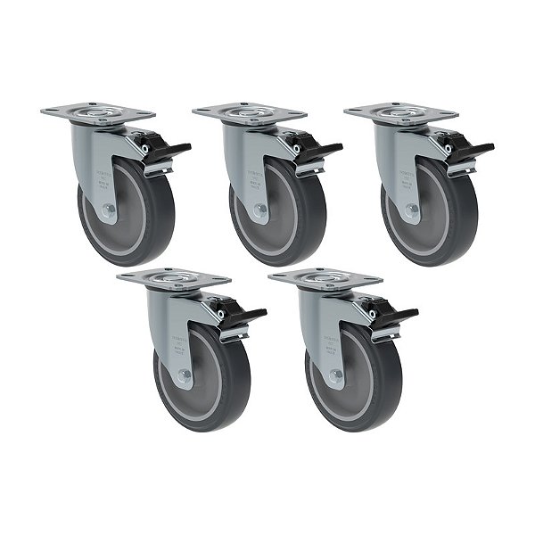 KIT 5 RODÍZIO GIRATÓRIO FREIO PVC CINZA GL 512 BP G SM 75KG