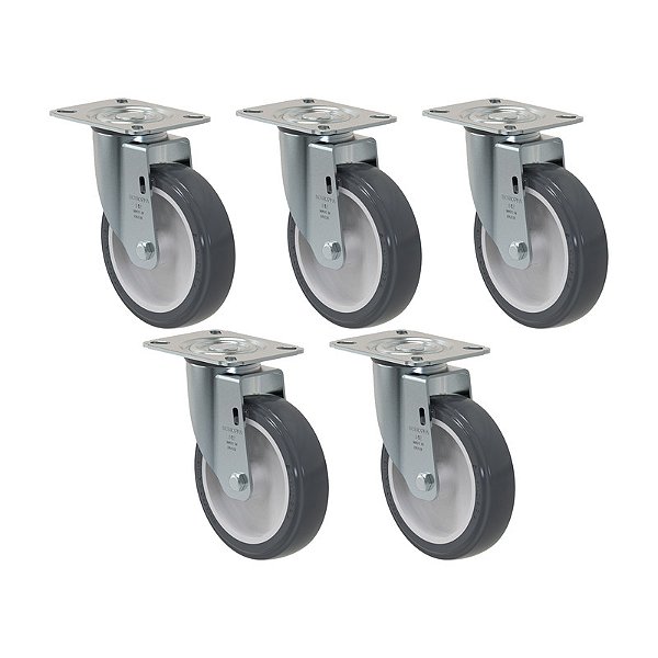 KIT 5 RODÍZIO GIRATÓRIO PVC CINZA GL 512 BP SM 75KG SCHIOPPA