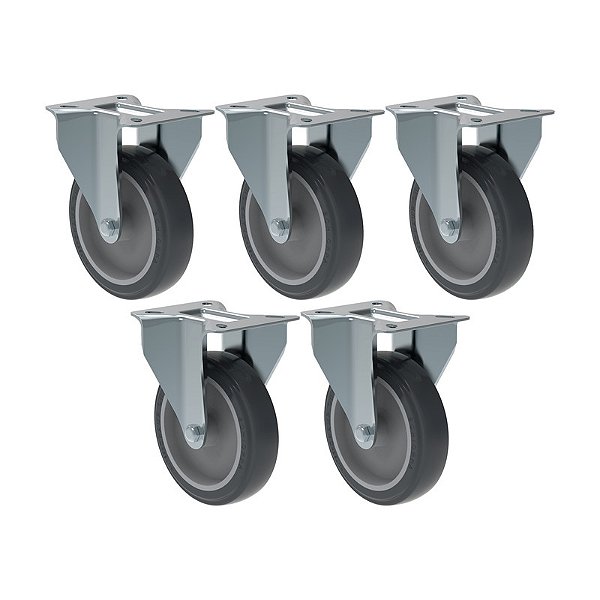 KIT 5 RODÍZIO FIXO PVC CINZA FL 512 BP SM 75KG SCHIOPPA