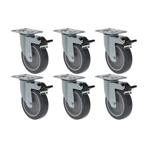 KIT 6 RODÍZIO GIRATÓRIO FREIO PVC CINZA GL 512 BP G SM 75KG