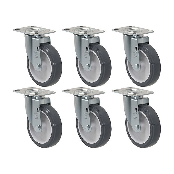 KIT 6 RODÍZIO GIRATÓRIO PVC CINZA GL 512 BP SM 75KG SCHIOPPA